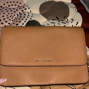 Michael Kors Tan Crossbody Bag with Structured Design and Gold Hardware